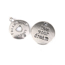 Vintage Silver Alloy Carved Letter Round Pendant Charms