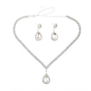 Wedding Prom Bridal Crystal Diamante Tear Drop Necklace Earrings Jewelry Set