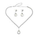 Wedding Prom Bridal Crystal Diamante Tear Drop Necklace Earrings Jewelry Set