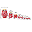 10x Hand Painted Red Wooden Nesting Dolls Babushka Matryoshka Art Crafts Kids Play Fun Toy Home Ornament