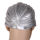 Men Women Fashionable Stretchable Elastic Turban Pleated Bonnet Head Wrap Cap Yoga Hat Headwear Gift Silver