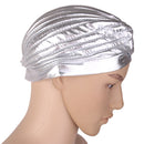 Men Women Fashionable Stretchable Elastic Turban Pleated Bonnet Head Wrap Cap Yoga Hat Headwear Gift Silver