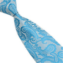 Mens Jacquard Neck Tie Hanky Cufflinks set Wedding Neckwear Lake Blue