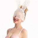 Masquerade Costume Party White Rabbit Long Ears Headband with Lace Mask