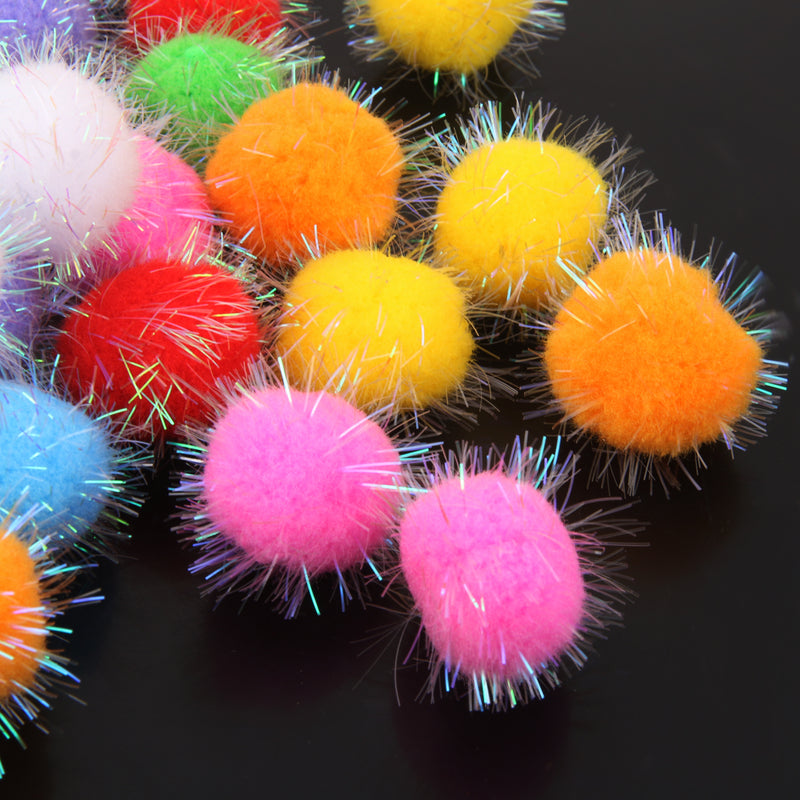 24PCS Mixed Colours Glitzy Fluffy PomPom Balls DIY Craft 30mm