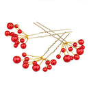 Women Girls Ladies Fashionable Pearls Hair Pin Hair Accessory Red Pack Of 6PCS
