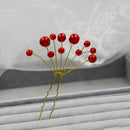 Women Girls Ladies Fashionable Pearls Hair Pin Hair Accessory Red Pack Of 6PCS