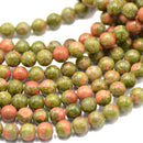 Natural Unakite Jasper Round Gemstone Loose Beads Strand 15 Inch/8mm