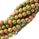 Natural Unakite Jasper Round Gemstone Loose Beads Strand 15 Inch/8mm
