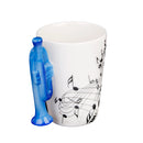 Music Mug with Trumpet Shaped Handle Porcelain Cup Black Note