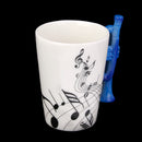 Music Mug with Trumpet Shaped Handle Porcelain Cup Black Note
