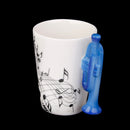Music Mug with Trumpet Shaped Handle Porcelain Cup Black Note
