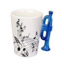Music Mug with Trumpet Shaped Handle Porcelain Cup Black Note