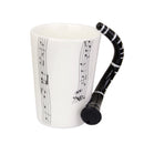 Music Mug with Clarinet Shaped Handle Porcelain Cup Music Note