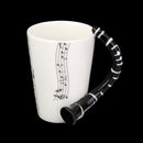 Music Mug with Clarinet Shaped Handle Porcelain Cup Music Note