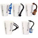 Music Mug with Clarinet Shaped Handle Porcelain Cup Music Note