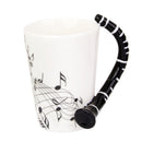 Music Mug with Clarinet Shaped Handle Porcelain Cup Black Note