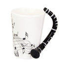 Music Mug with Clarinet Shaped Handle Porcelain Cup Black Note
