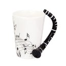 Music Mug with Clarinet Shaped Handle Porcelain Cup Black Note