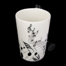 Music Mug with Clarinet Shaped Handle Porcelain Cup Black Note