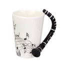 Music Mug with Clarinet Shaped Handle Porcelain Cup Black Note
