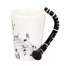 Music Mug with Clarinet Shaped Handle Porcelain Cup Black Note