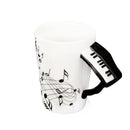 Music Mug with Piano Shaped Handle Porcelain Cup Black Note