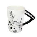 Music Mug with Piano Shaped Handle Porcelain Cup Black Note
