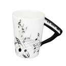 Music Mug with Piano Shaped Handle Porcelain Cup Black Note