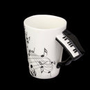 Music Mug with Piano Shaped Handle Porcelain Cup Black Note