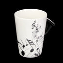 Music Mug with Piano Shaped Handle Porcelain Cup Black Note