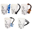 Music Mug with Piano Shaped Handle Porcelain Cup Black Note
