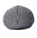 Unisex Cotton Hound Tooth Beret Cap Newsboy Flat Hat - Black White