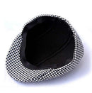 Unisex Cotton Hound Tooth Beret Cap Newsboy Flat Hat - Black White