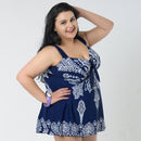 Plus Size Women Skirt Swimsuit Monokini Padded Swimwear Beach Wear 6XL Blue