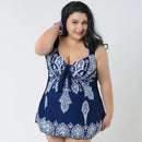 Plus Size Women Skirt Swimsuit Monokini Padded Swimwear Beach Wear 6XL Blue
