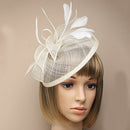 Women Fashionable Aliceband Feather Fascinator Headband Head Decor Headwear Beige