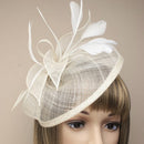 Women Fashionable Aliceband Feather Fascinator Headband Head Decor Headwear Beige