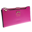 Womens Bowknot Long Zip Clutch PU Leather Wallet Purse Coin Card Fushcia