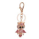 1PCS Pink Rhinestone Crystal Owl Charm Keyring Key Ring Key Chain