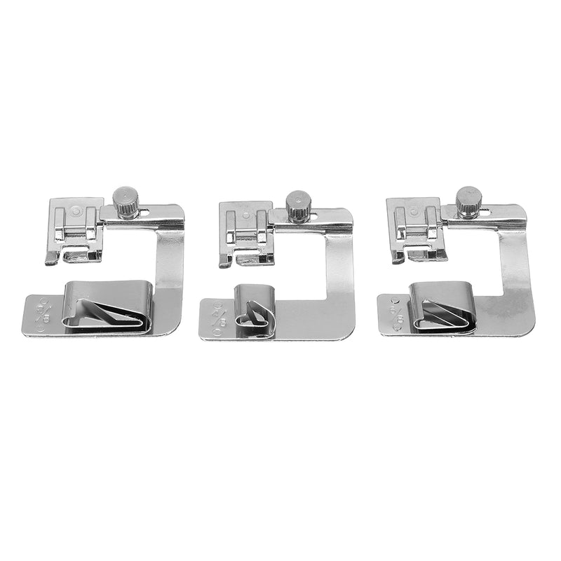 3Pcs Domestic Sewing Machine Presser Foot Rolled Hem Feet Set 4/8'' 6/8'' 8/8''