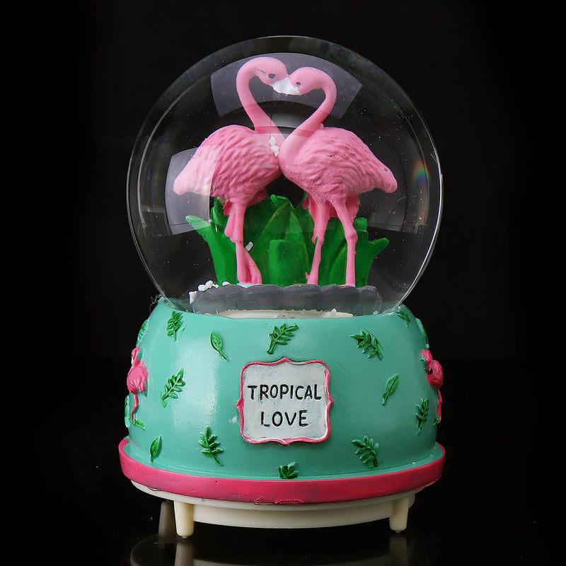 Creative Crystal Flamingo Musical Snow Globe Music Box Valentine's Birthday Gift