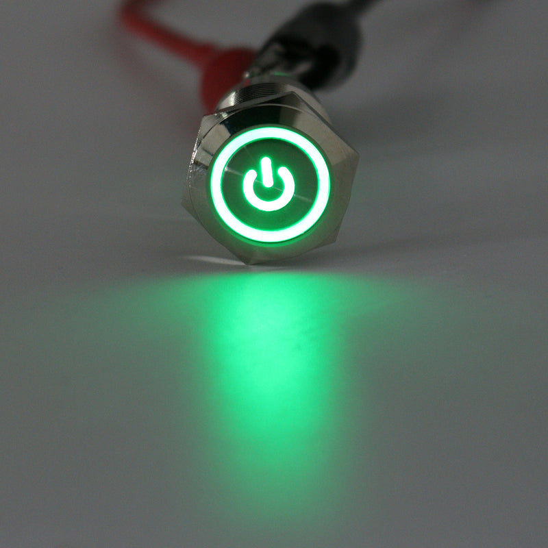 5 Pin 19mm LED Silver Steel Push Button Latching Power Switch Waterproof 12V