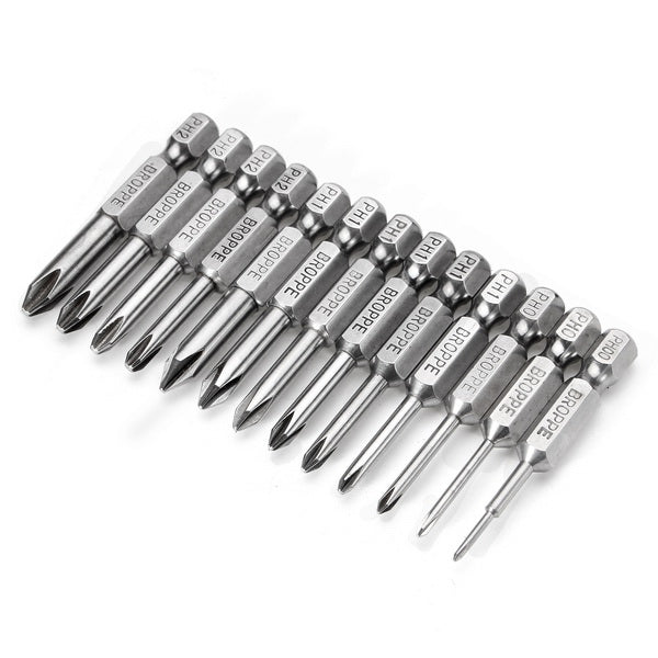 Broppe 13pcs 50mm Magnetic Long Hex Shank Cross Head Screwdriver Bits