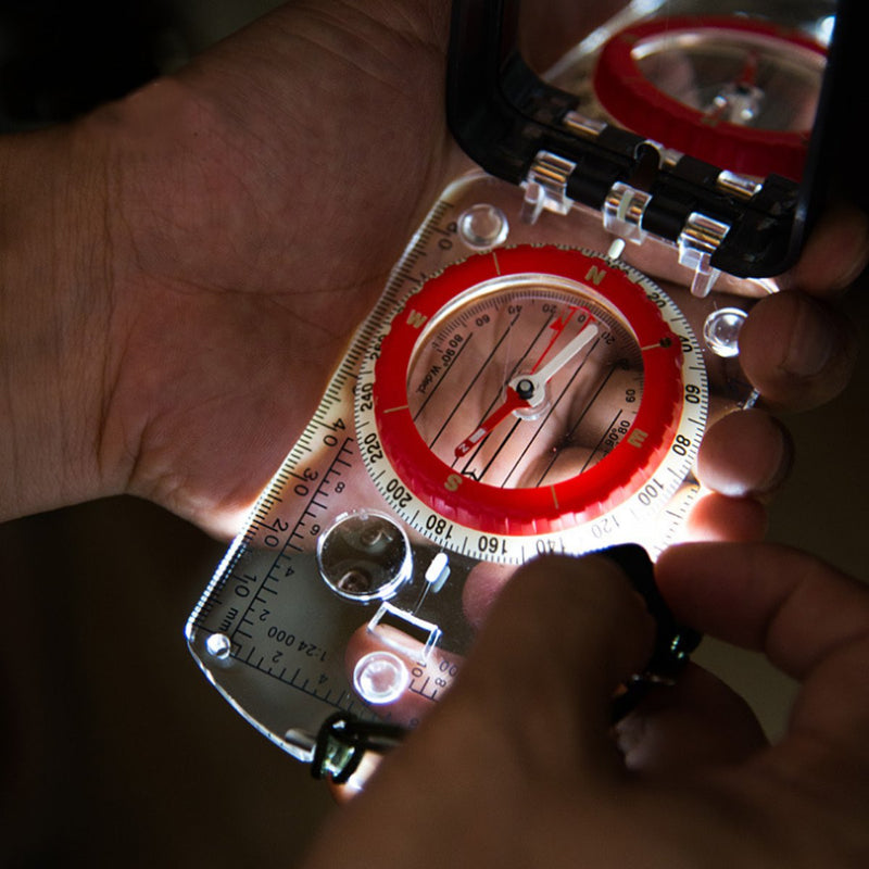 Professional Pocket Military Compass Compact Baseplate Pocket Hiking Sighting Walking LED light