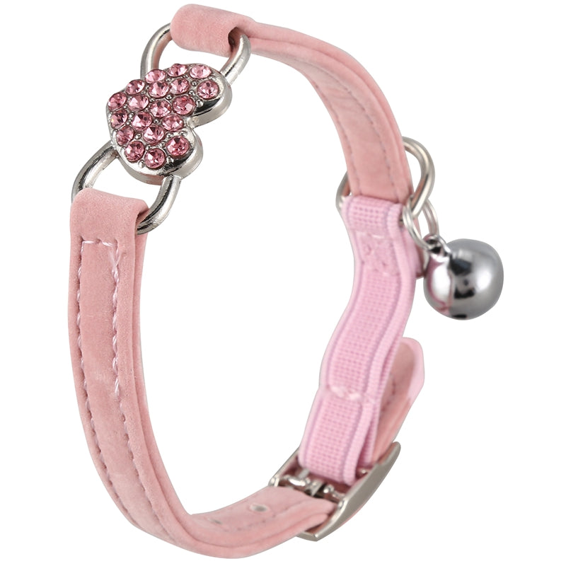 Heart charm and bell cat collar safety elastic adjustable with soft velvet  U7N2