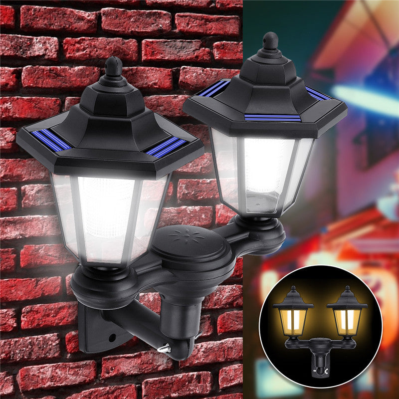 Solar Power LED Hexagon Wall Light Dusk-to-Dawn Sensor Outdoor Yard Lantern Lamp