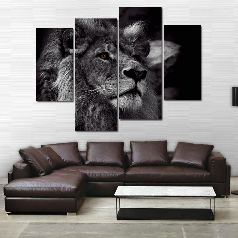Miico Hand Painted Four Combination Decorative Paintings Lion Head Wall Art For Home Decoration
