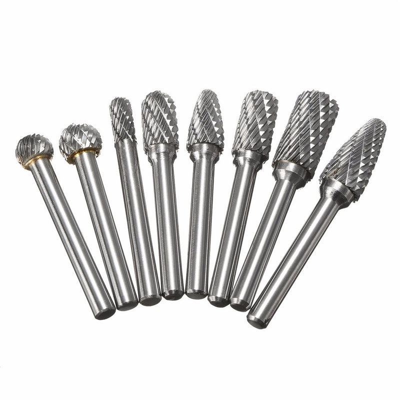 8pcs 1/4 Inch Shank Double Cut Carbide Rotary Burr Die Grinder Grinding Head Bit Tool Set