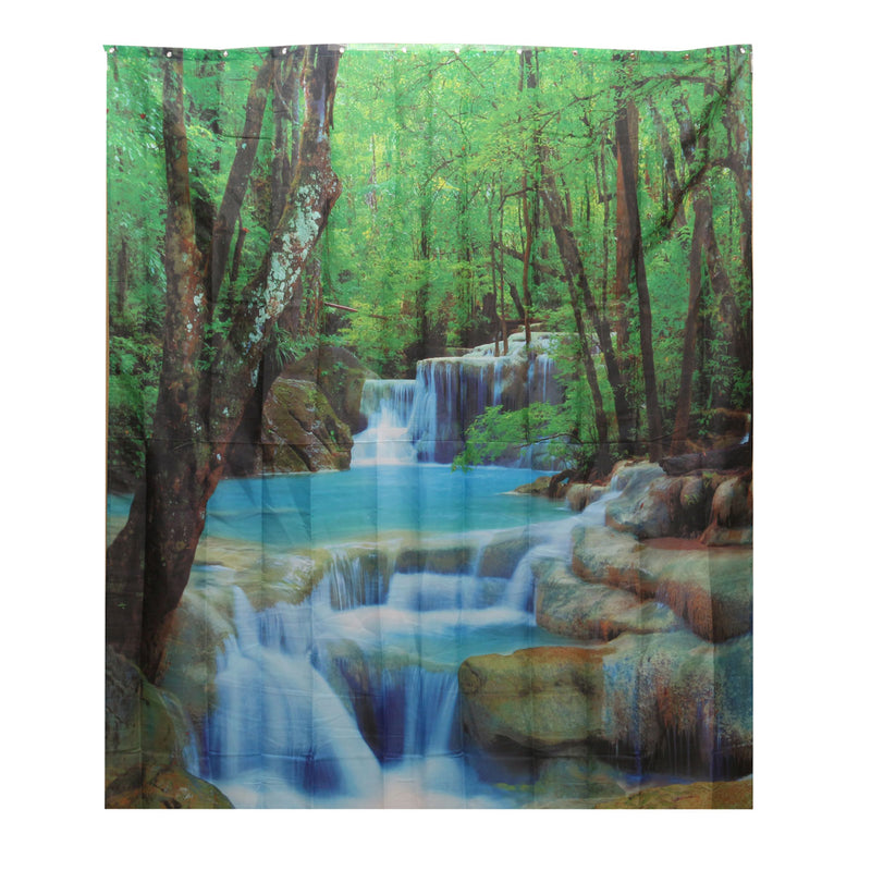 2x1.8CM Polyester 3D Waterfall Nature Scenery Bathroom Shower Curtain With Hooks